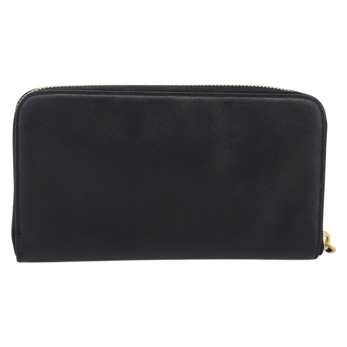 PRADA Long Wallet Saffiano leather Black Gold Auth 197935V