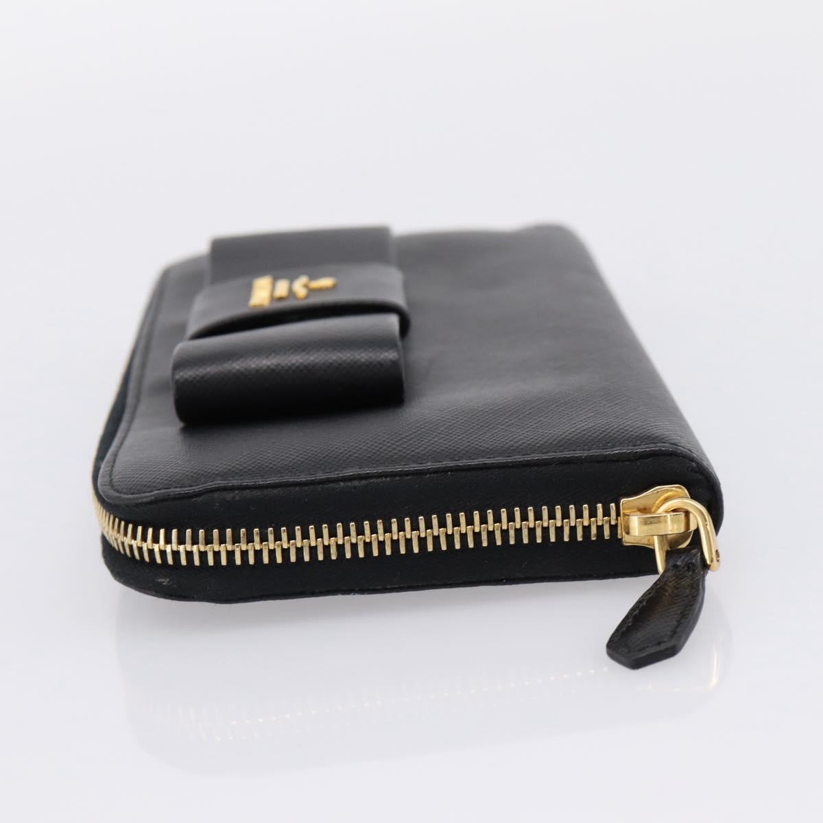 PRADA Long Wallet Saffiano leather Black Gold Auth 197935V