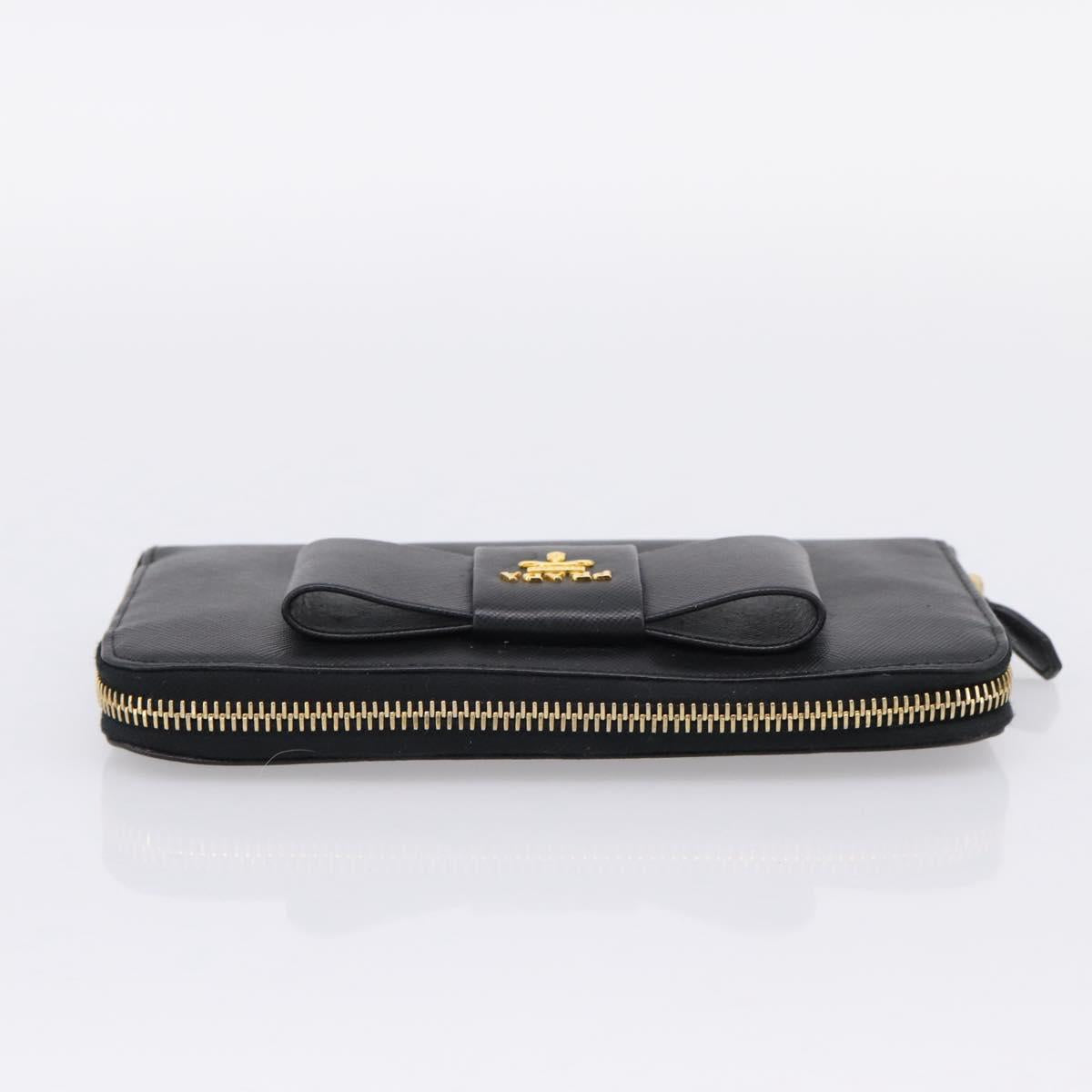 PRADA Long Wallet Saffiano leather Black Gold Auth 197935V