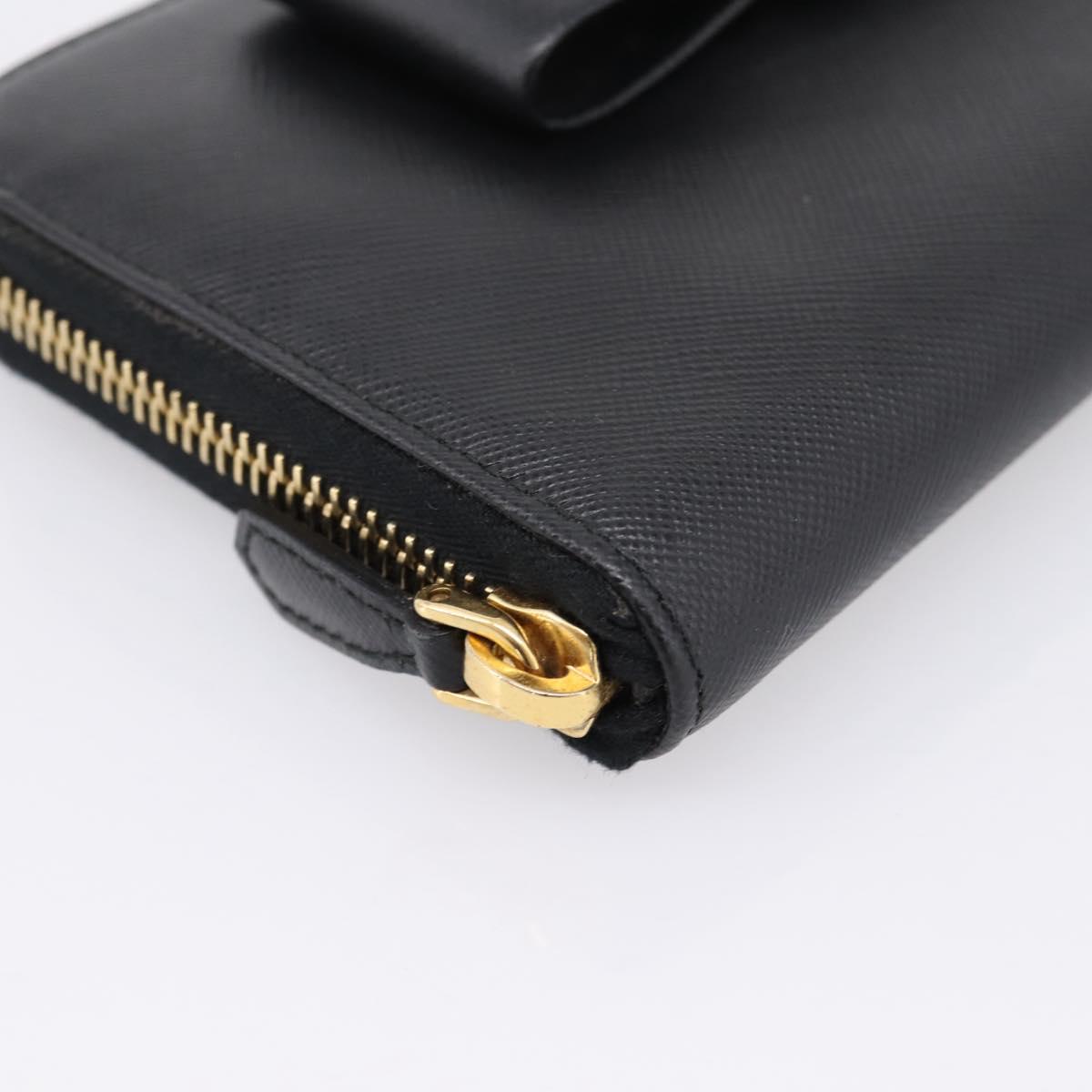 PRADA Long Wallet Saffiano leather Black Gold Auth 197935V