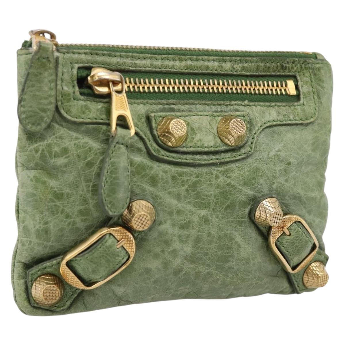 Balenciaga Wallet Leather Green Gold 186191 Auth 197936A