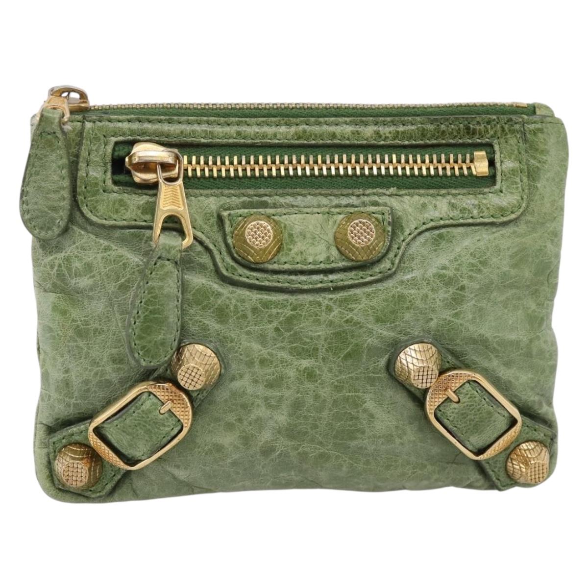 Balenciaga Wallet Leather Green Gold 186191 Auth 197936A
