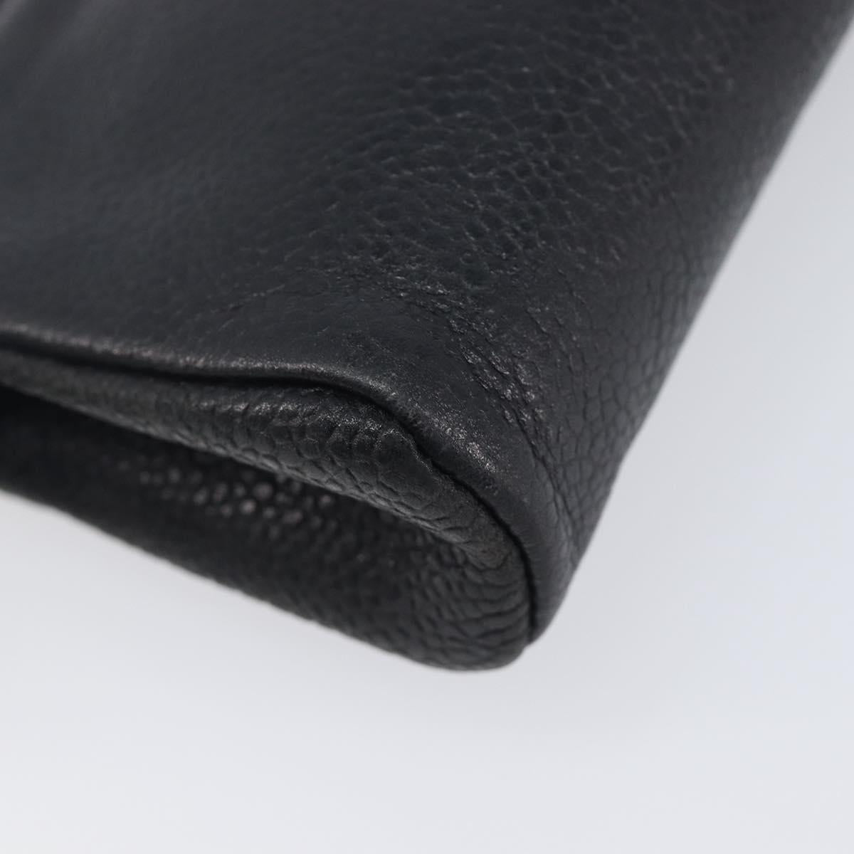 CHANEL COCO Mark Pouch Caviar Skin Black Gold CC Auth 197937