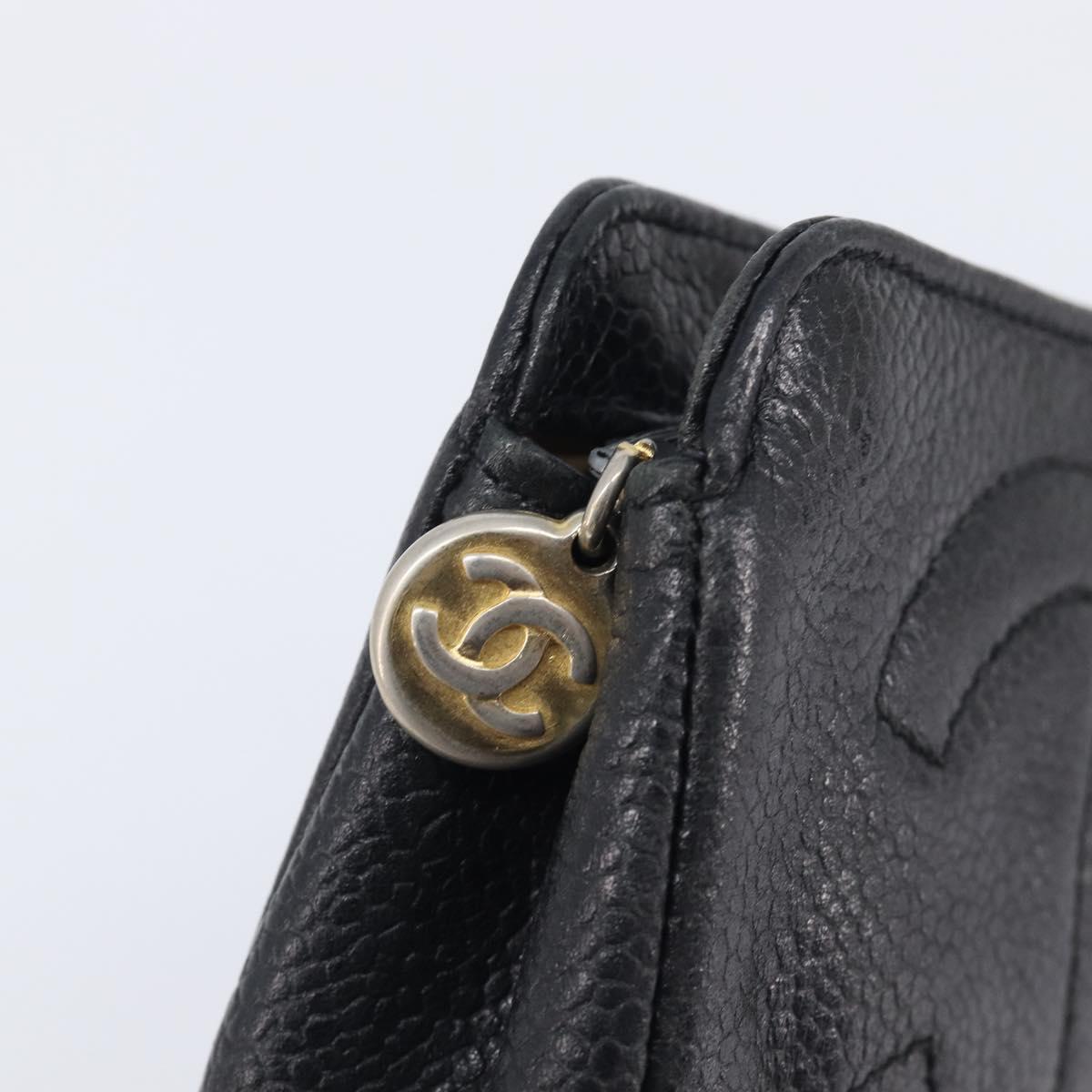 CHANEL COCO Mark Pouch Caviar Skin Black Gold CC Auth 197937