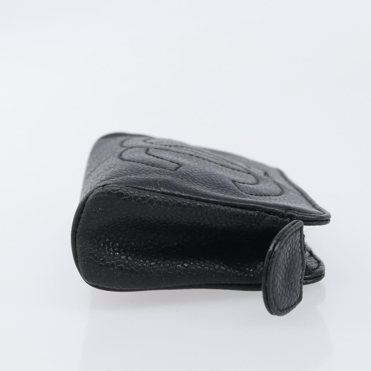 CHANEL COCO Mark Pouch Caviar Skin Black Gold CC Auth 197937