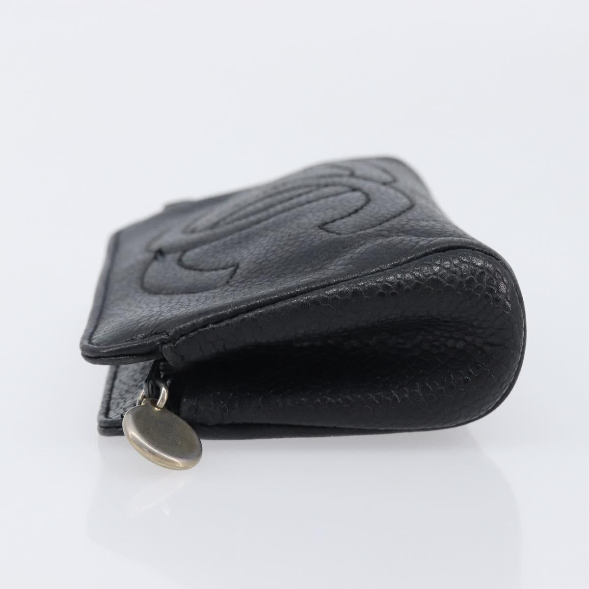 CHANEL COCO Mark Pouch Caviar Skin Black Gold CC Auth 197937