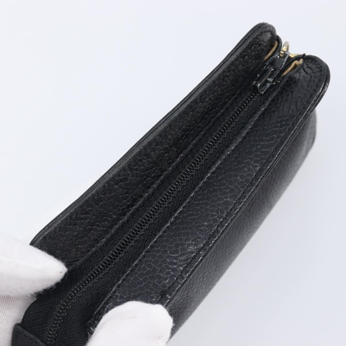 CHANEL COCO Mark Pouch Caviar Skin Black Gold CC Auth 197937