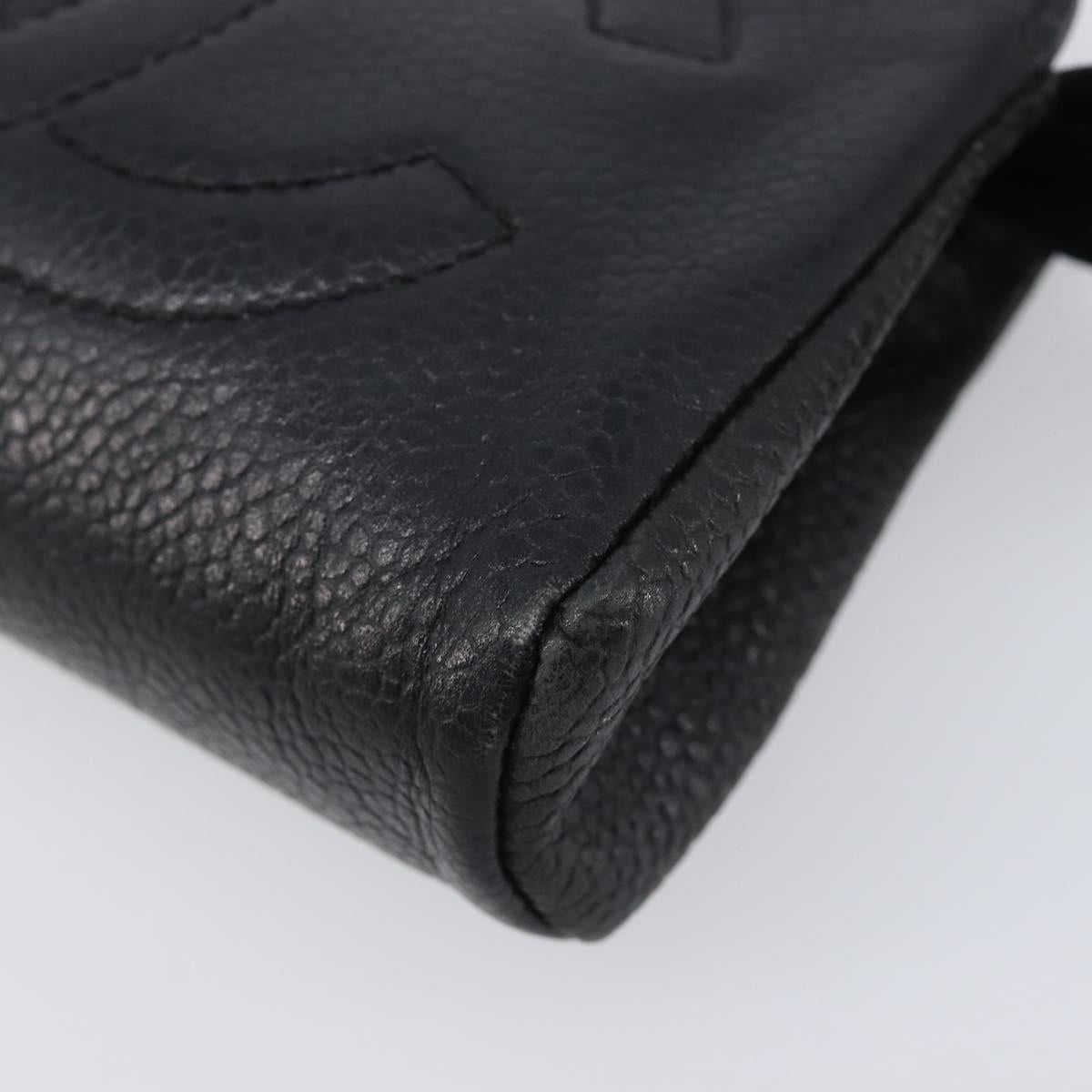 CHANEL COCO Mark Pouch Caviar Skin Black Gold CC Auth 197937