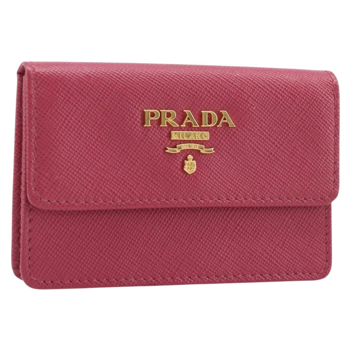 PRADA Card Case Saffiano leather Pink Gold Auth 197943M