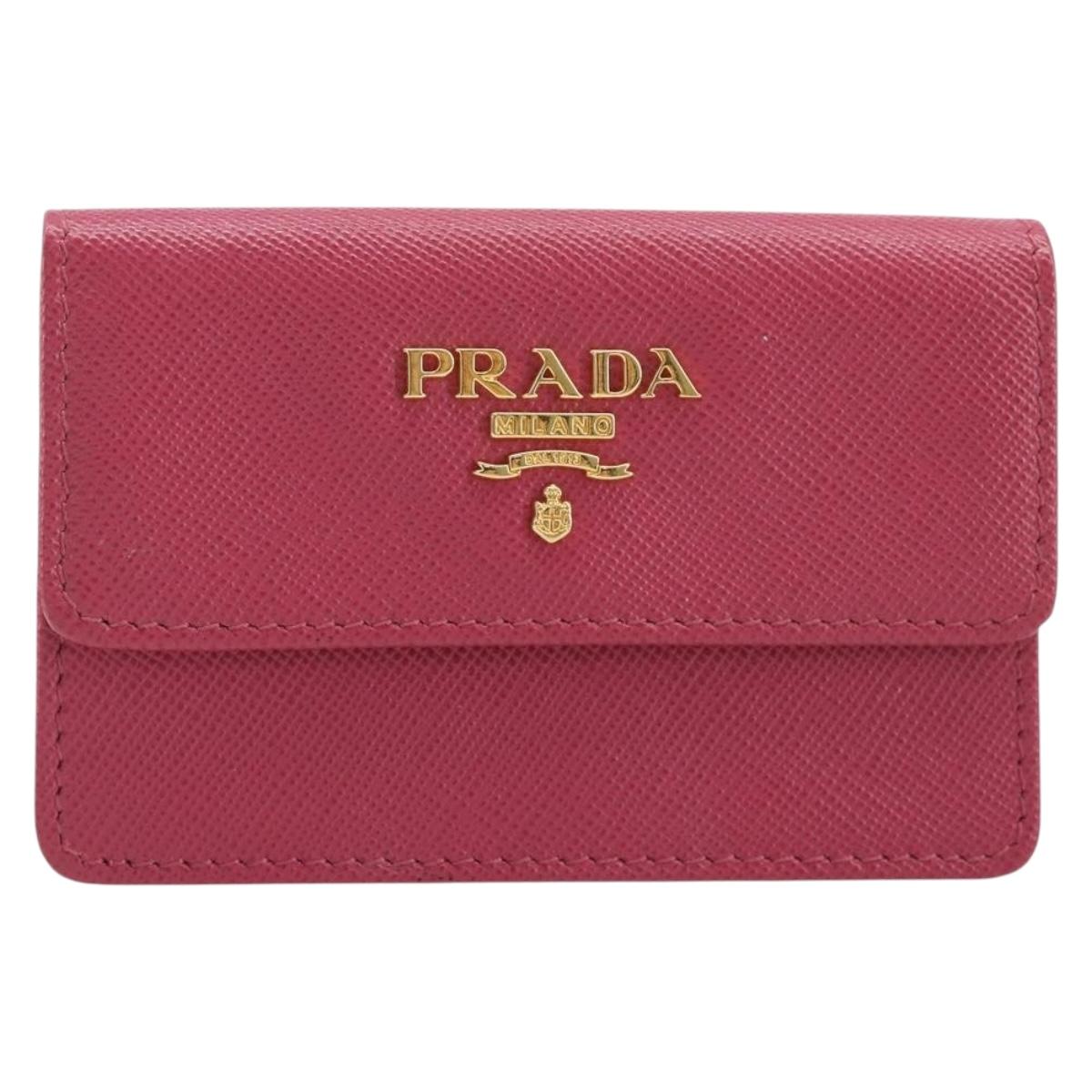 PRADA Card Case Saffiano leather Pink Gold Auth 197943M