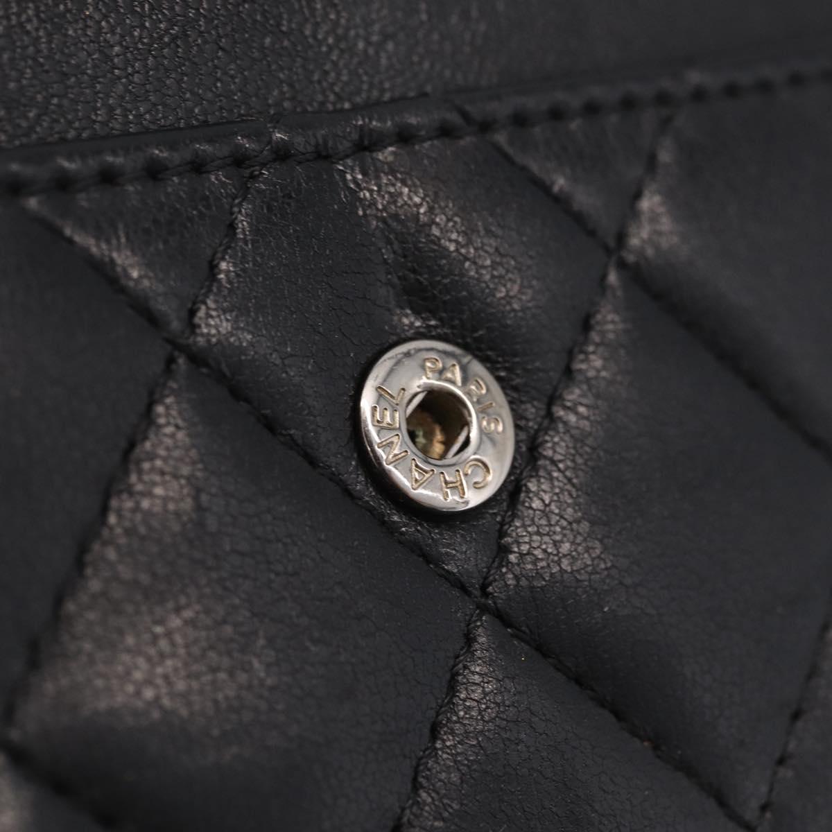CHANEL Matelasse Card Case Lamb Skin Black Silver CC Auth 197949M