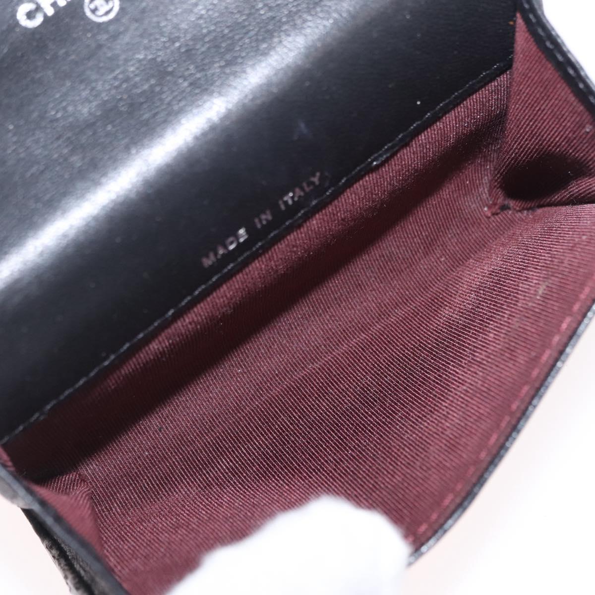 CHANEL Matelasse Card Case Lamb Skin Black Silver CC Auth 197949M