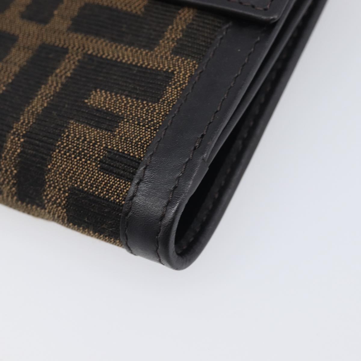 FENDI Zucca Canvas Bifold Wallet Black Brown Auth 197952V