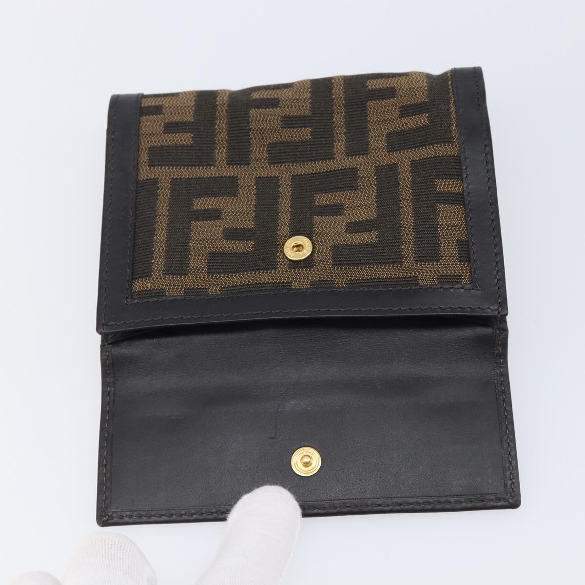 FENDI Zucca Canvas Bifold Wallet Black Brown Auth 197952V