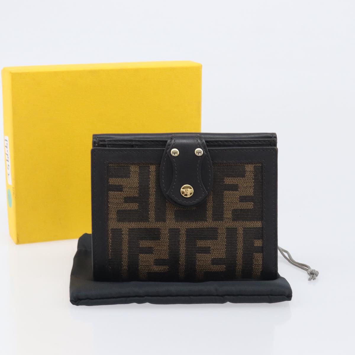 FENDI Zucca Canvas Bifold Wallet Black Brown Auth 197952V
