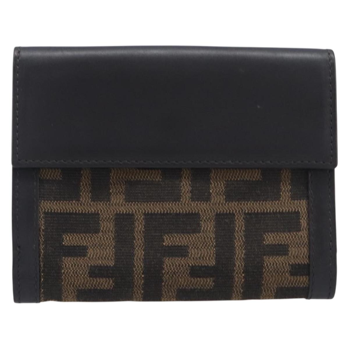 FENDI Zucca Canvas Bifold Wallet Black Brown Auth 197952V