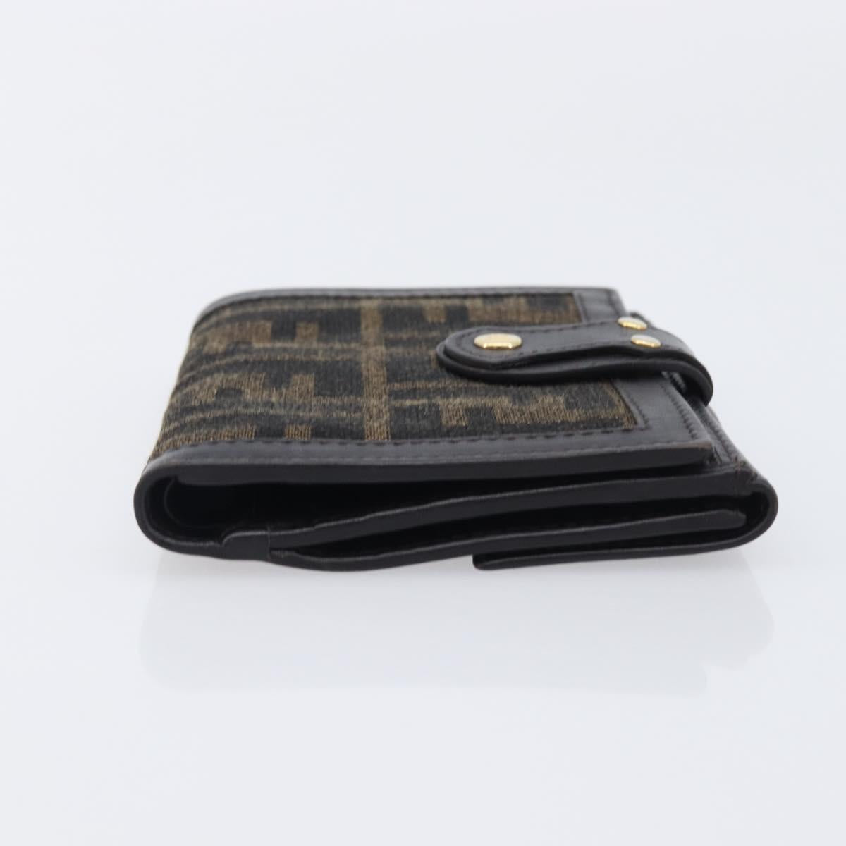 FENDI Zucca Canvas Bifold Wallet Black Brown Auth 197952V