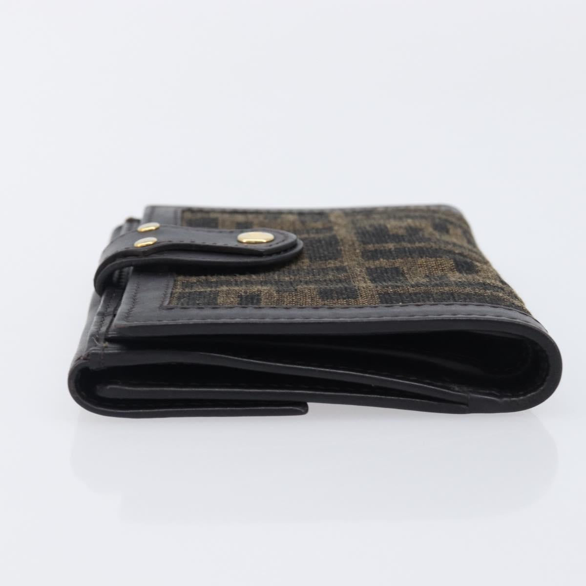 FENDI Zucca Canvas Bifold Wallet Black Brown Auth 197952V