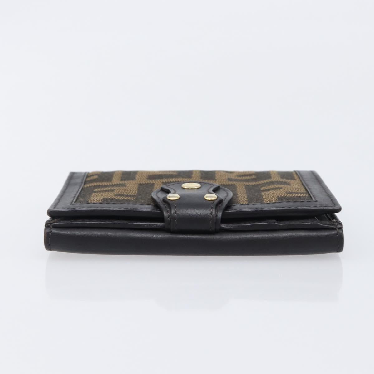 FENDI Zucca Canvas Bifold Wallet Black Brown Auth 197952V