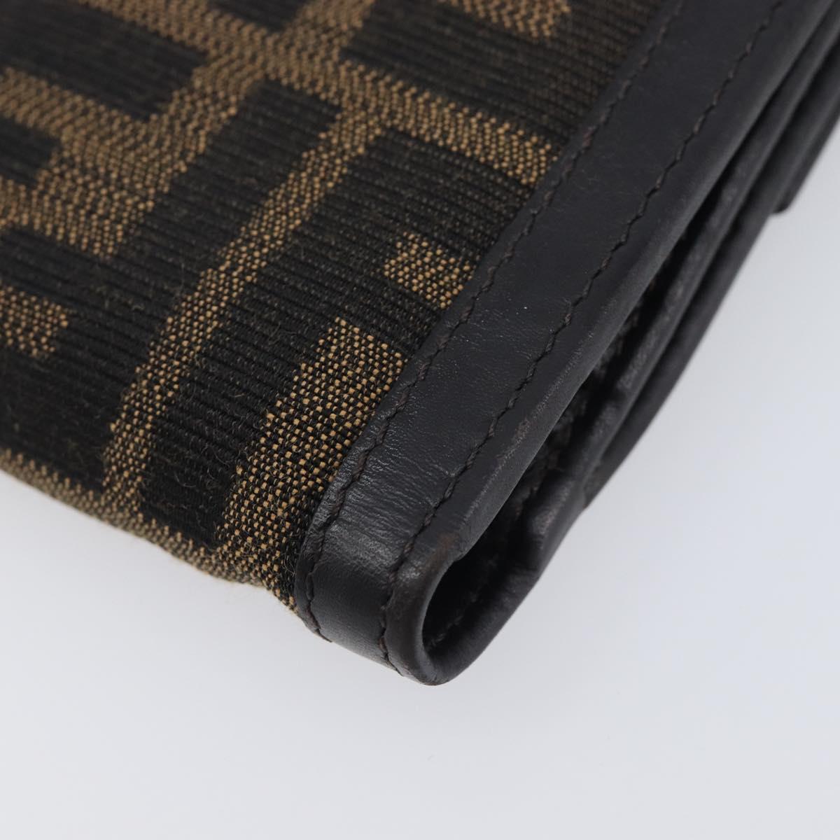 FENDI Zucca Canvas Bifold Wallet Black Brown Auth 197952V