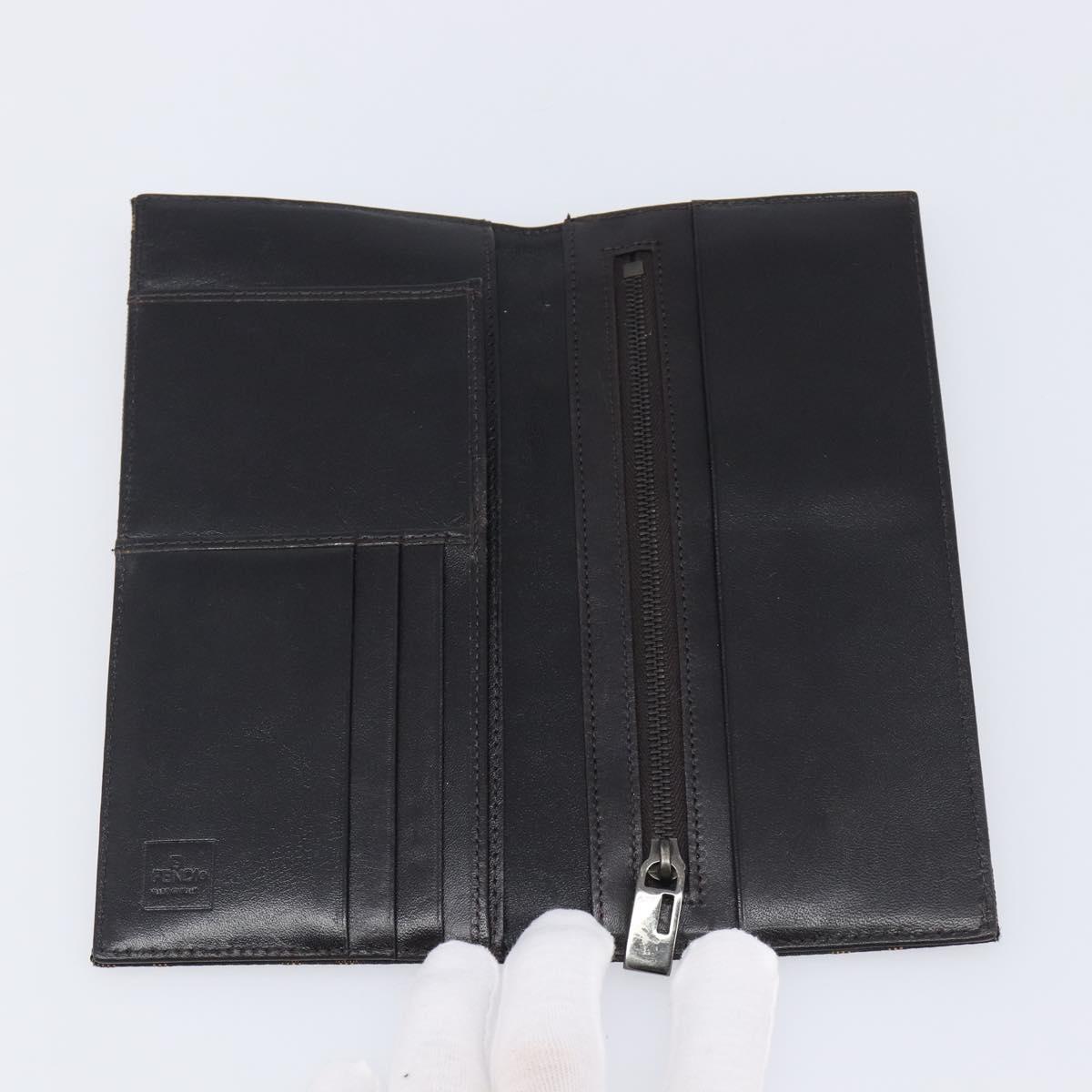 FENDI Zucca Canvas Long Wallet Black Brown Auth 197961V