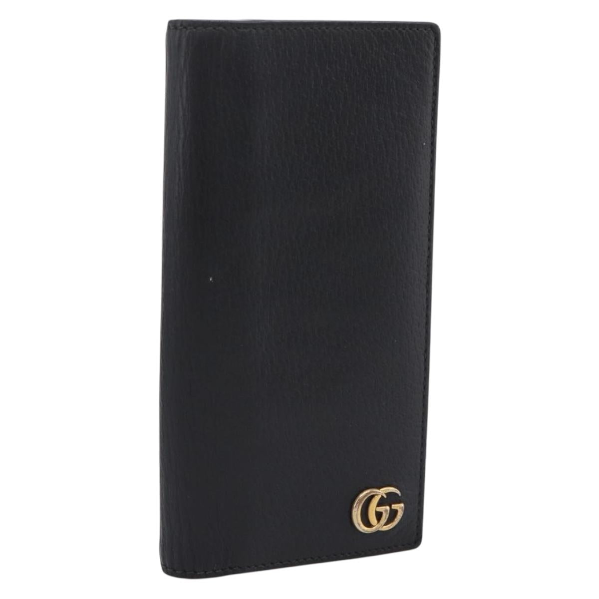 GUCCI GG Marmont Long Wallet Leather Black Gold 428740 Auth 197962A
