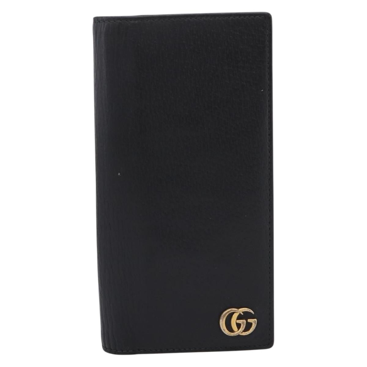GUCCI GG Marmont Long Wallet Leather Black Gold 428740 Auth 197962A
