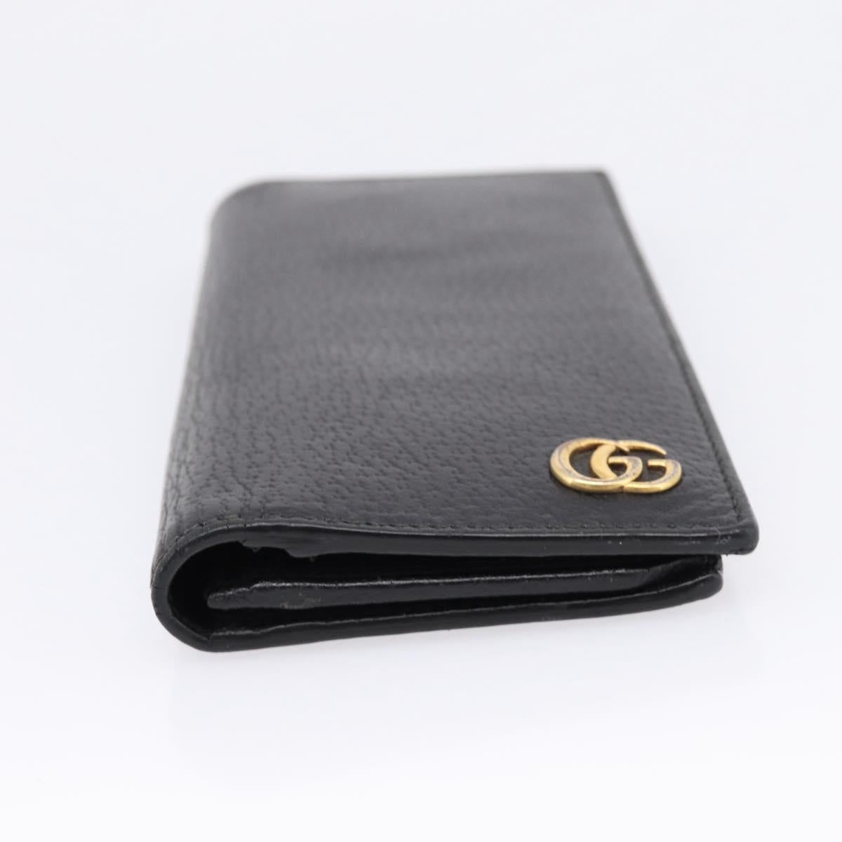 GUCCI GG Marmont Long Wallet Leather Black Gold 428740 Auth 197962A