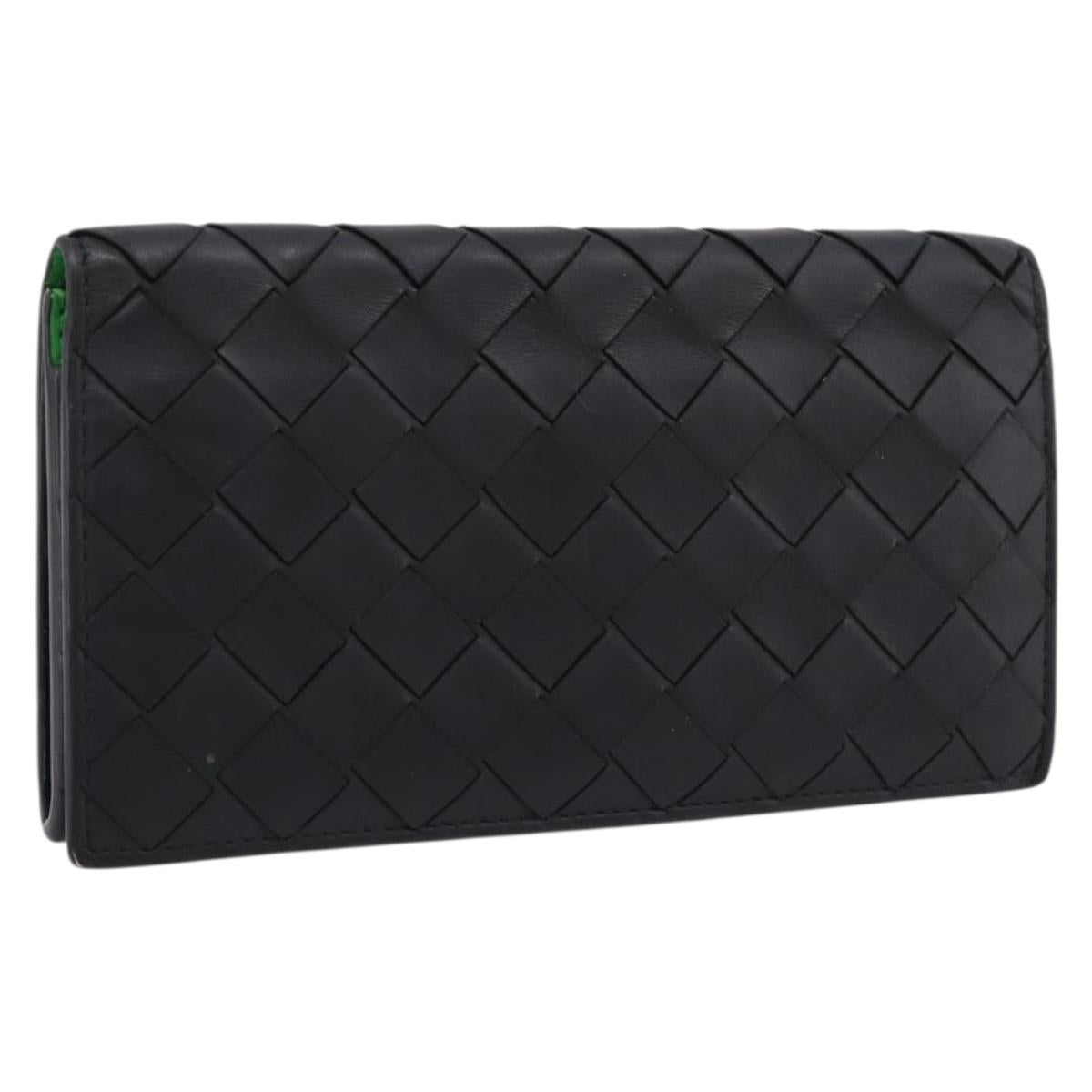 Bottega Veneta INTRECCIATO Long Wallet Leather Black Auth 197965A
