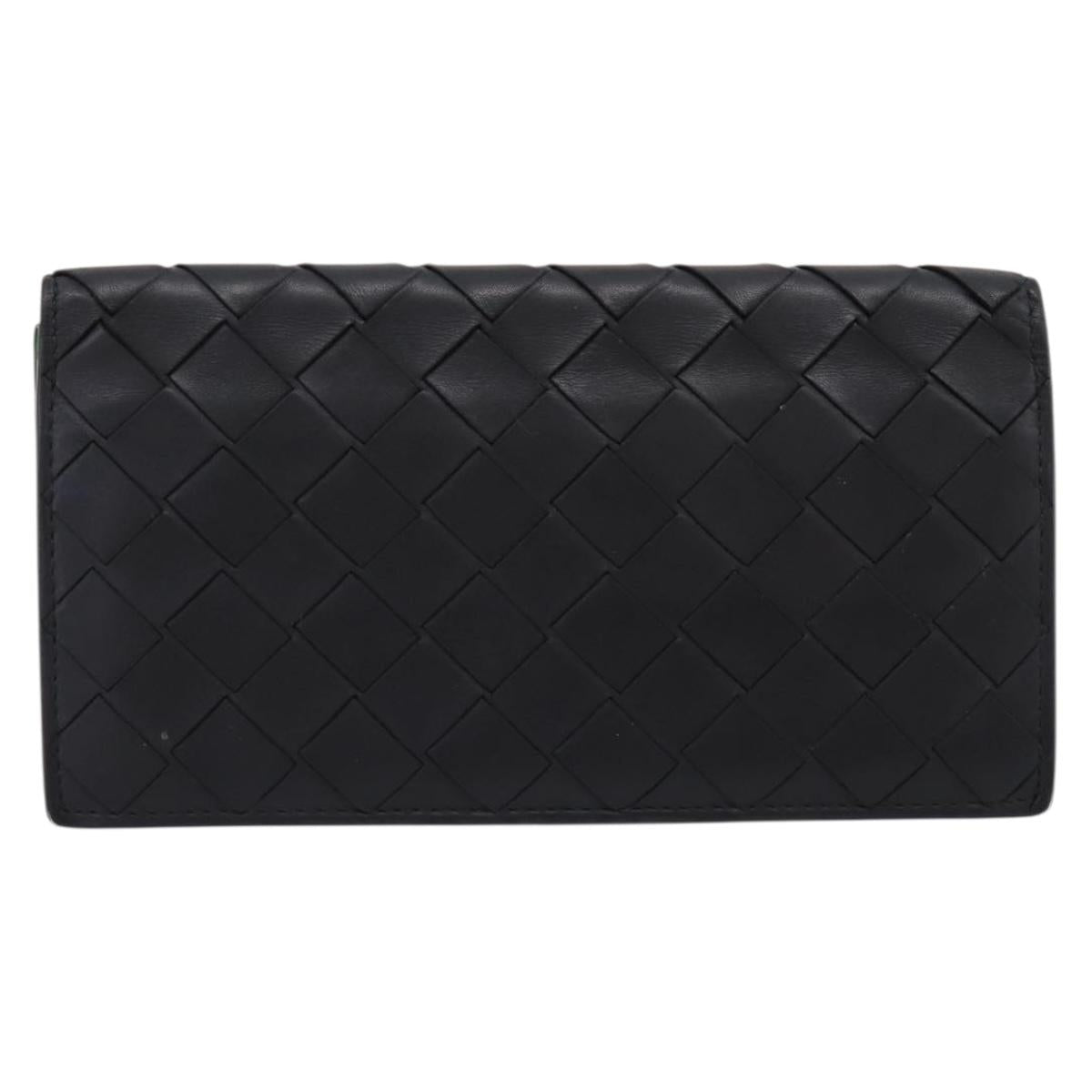 Bottega Veneta INTRECCIATO Long Wallet Leather Black Auth 197965A