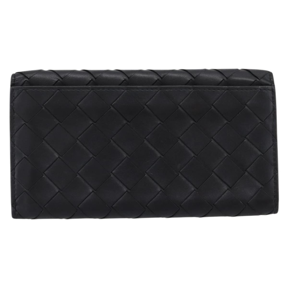 Bottega Veneta INTRECCIATO Long Wallet Leather Black Auth 197965A