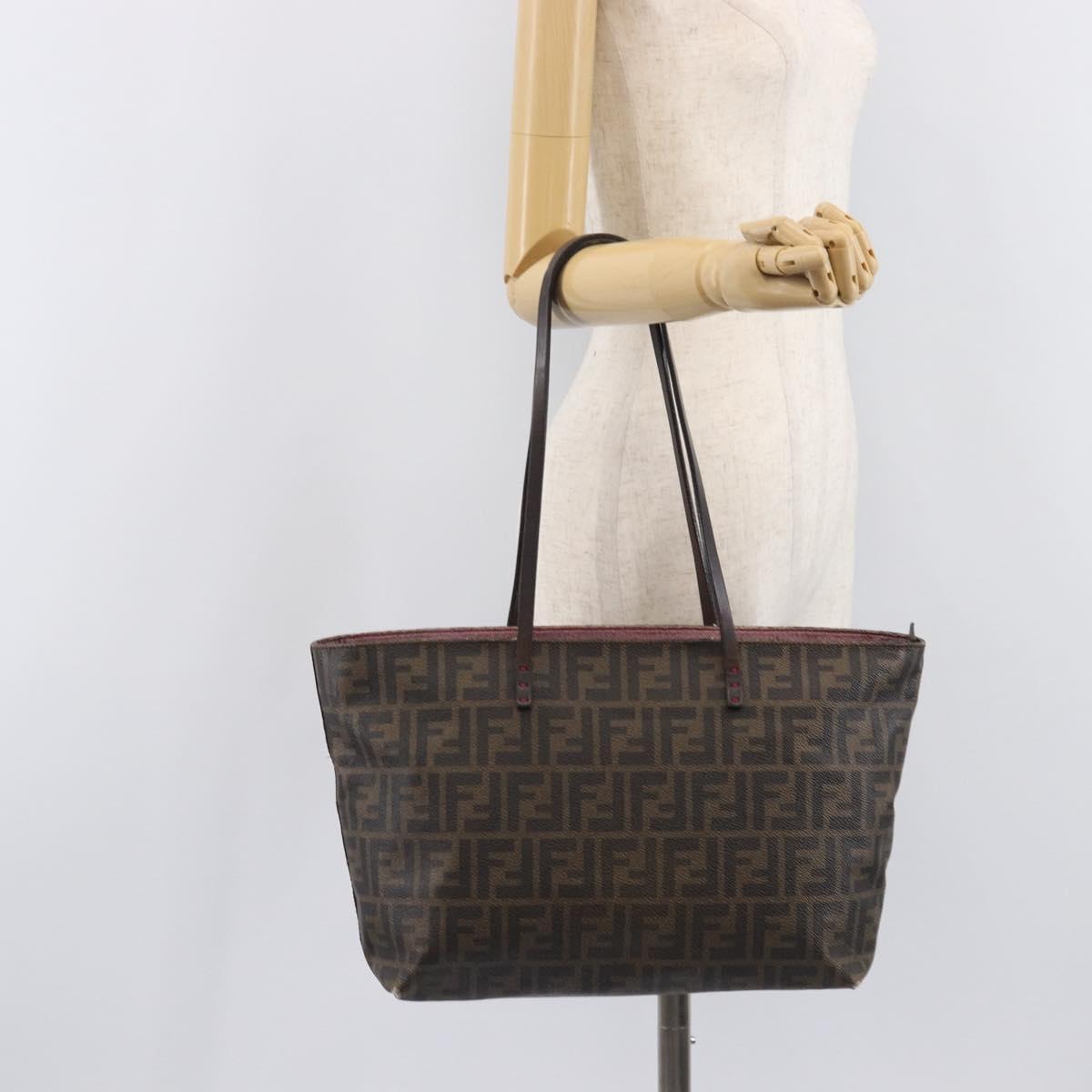 FENDI Zucca Canvas Tote Bag PVC Black Brown Auth 198028