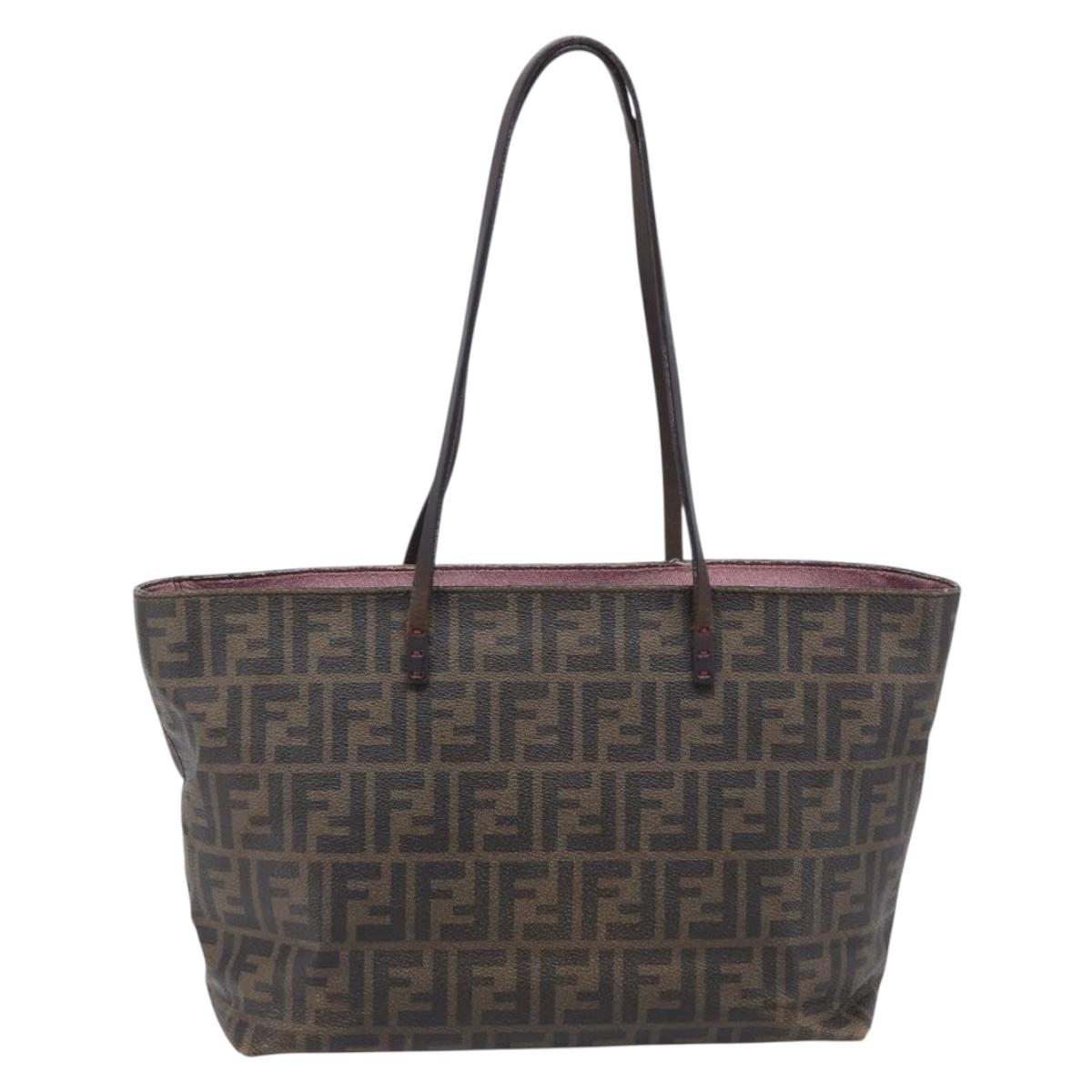 FENDI Zucca Canvas Tote Bag PVC Black Brown Auth 198028