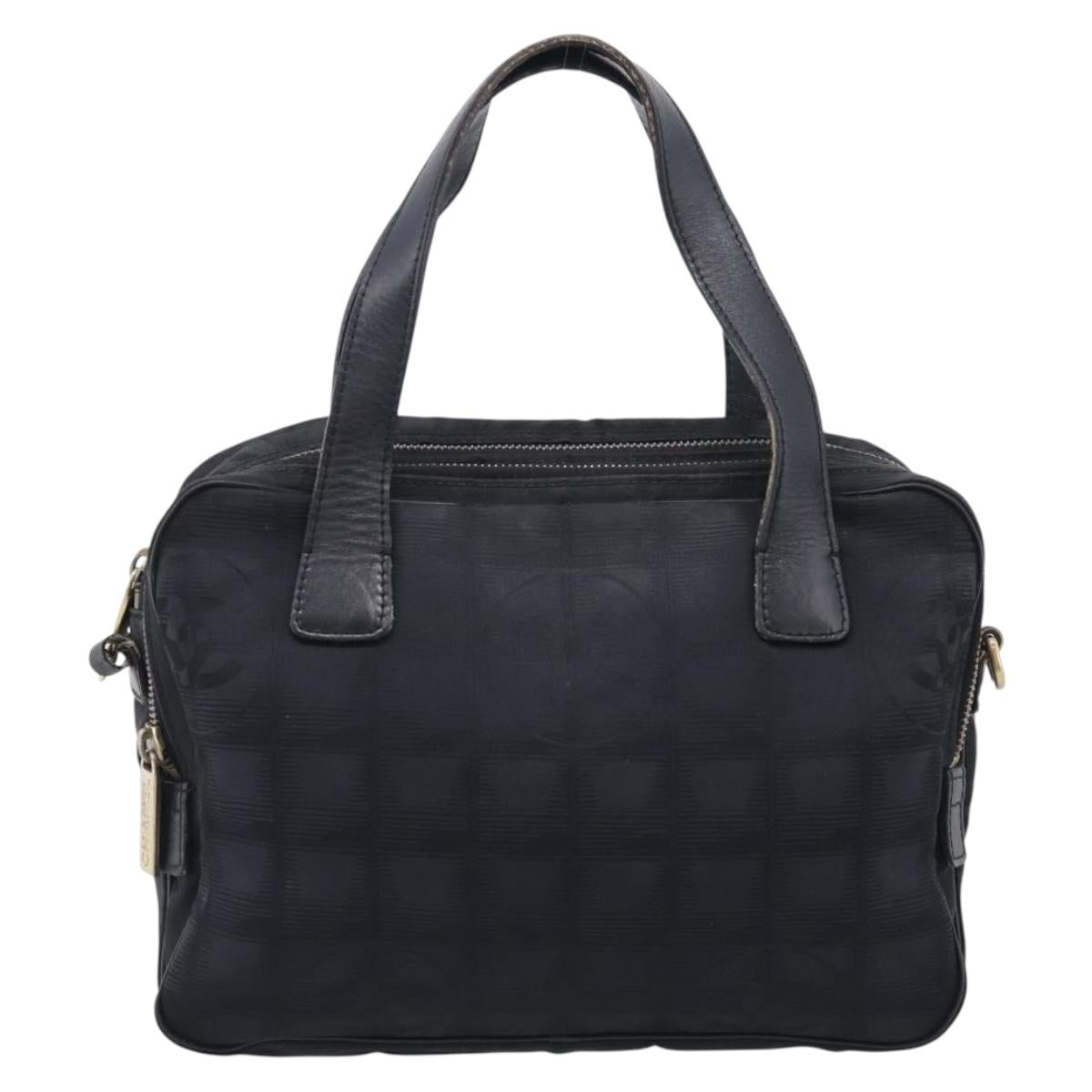 CHANEL New Travel Line Hand Bag Nylon 2way Black Gold CC Auth 198030