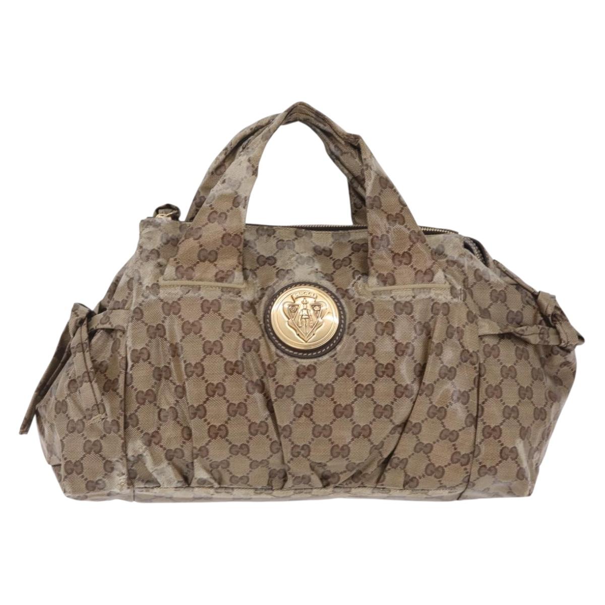 GUCCI GG Crystal Hand Bag Coated Canvas Beige Gold 197020 Auth 198032