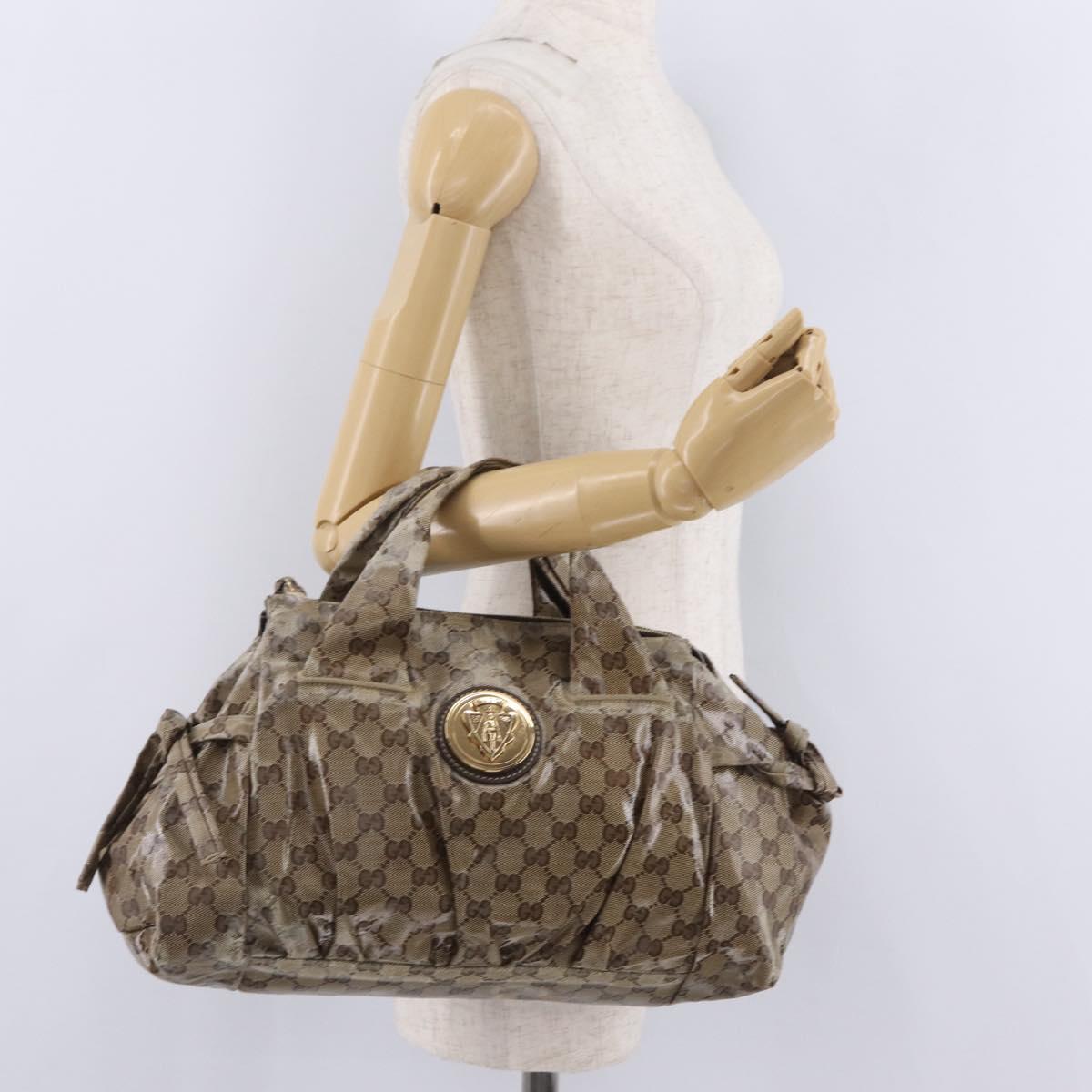 GUCCI GG Crystal Hand Bag Coated Canvas Beige Gold 197020 Auth 198032