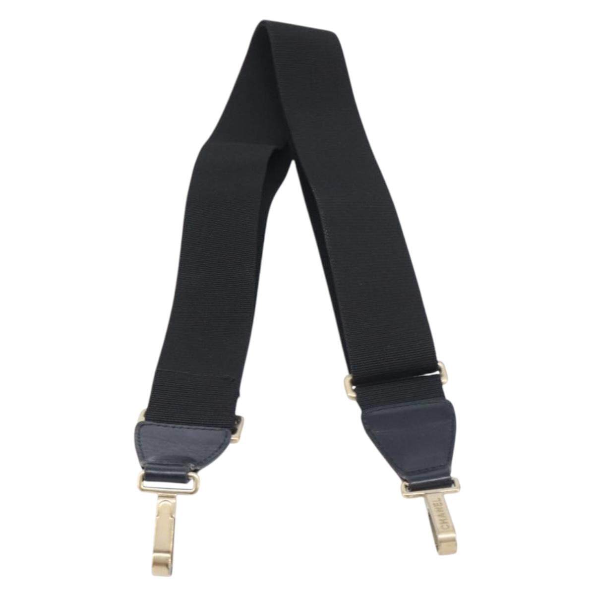 CHANEL Adjustable Shoulder Strap Canvas 30.7""-52"" Black Gold CC Auth 198046