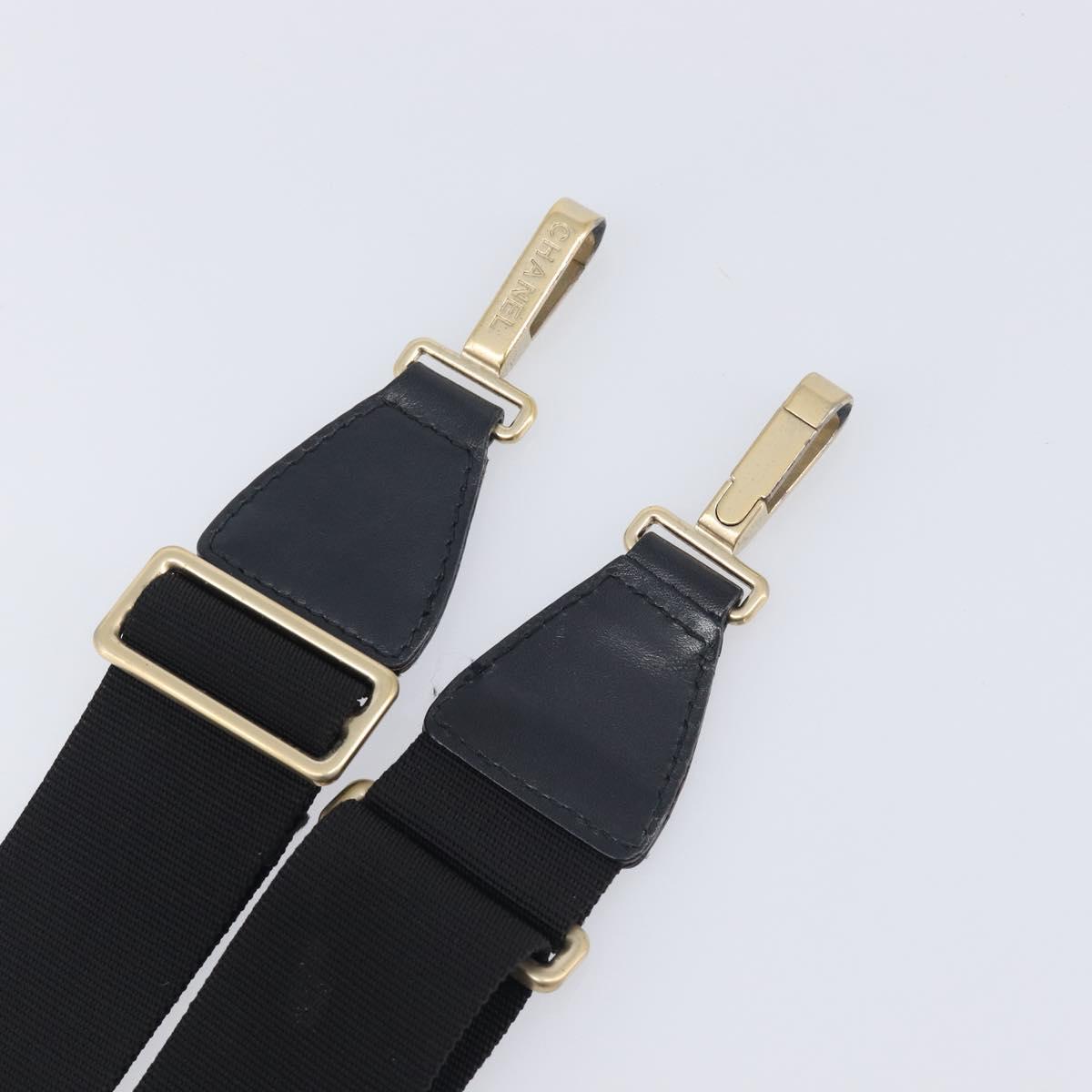 CHANEL Adjustable Shoulder Strap Canvas 30.7""-52"" Black Gold CC Auth 198046
