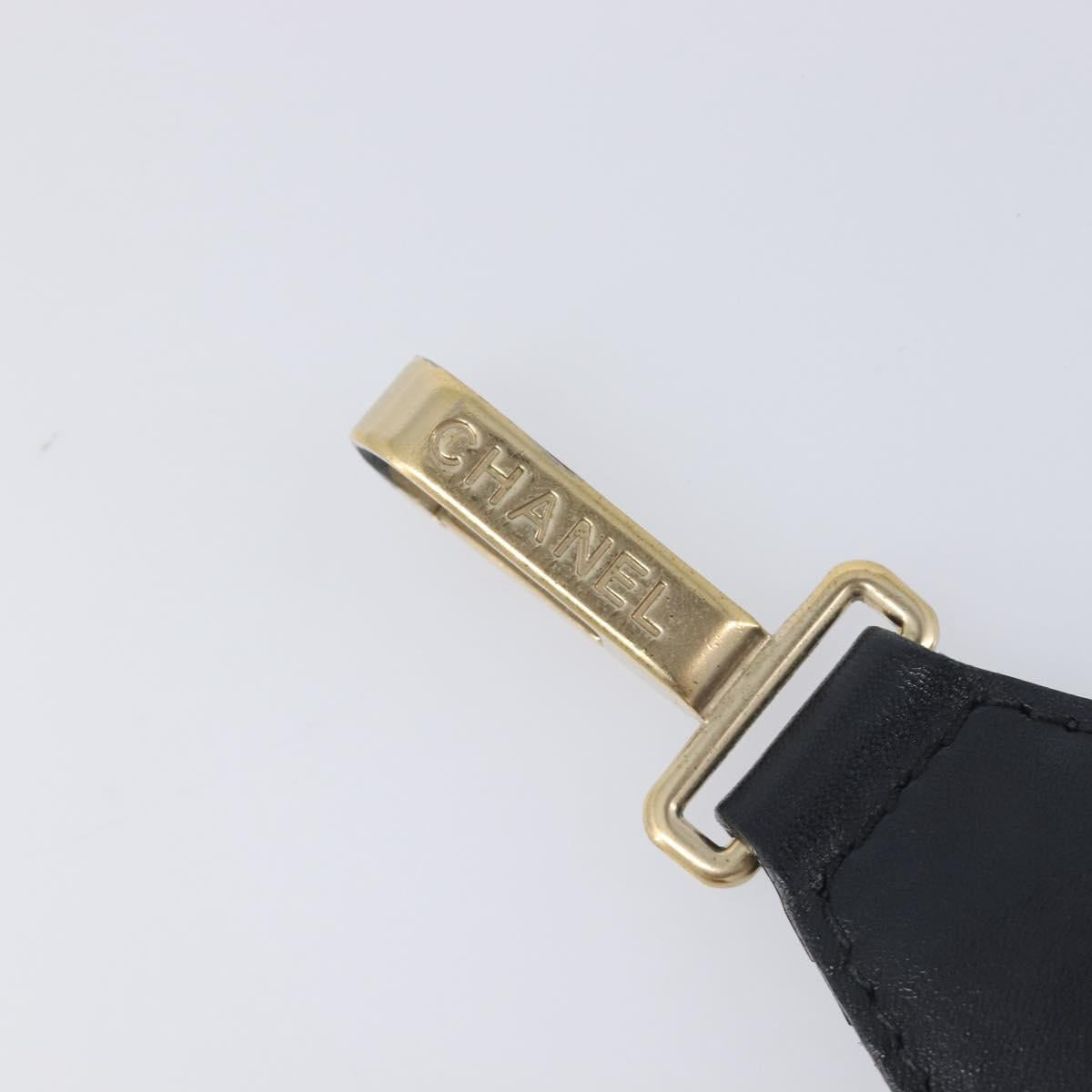 CHANEL Adjustable Shoulder Strap Canvas 30.7""-52"" Black Gold CC Auth 198046