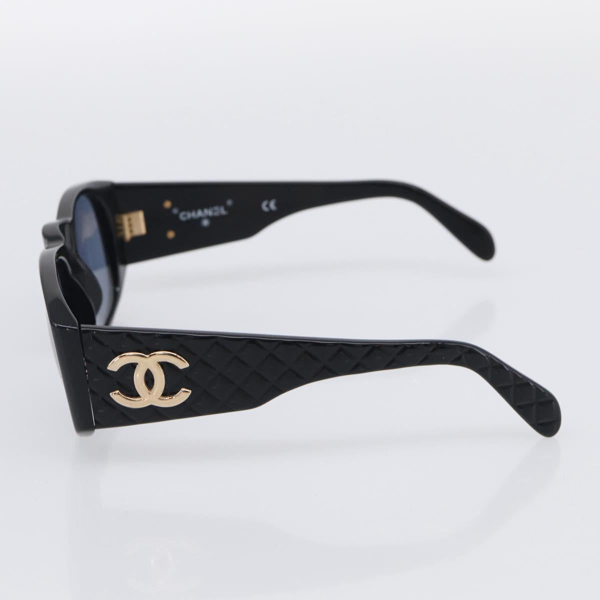 CHANEL Sunglasses Plastic Black Gold CC Auth 198047M