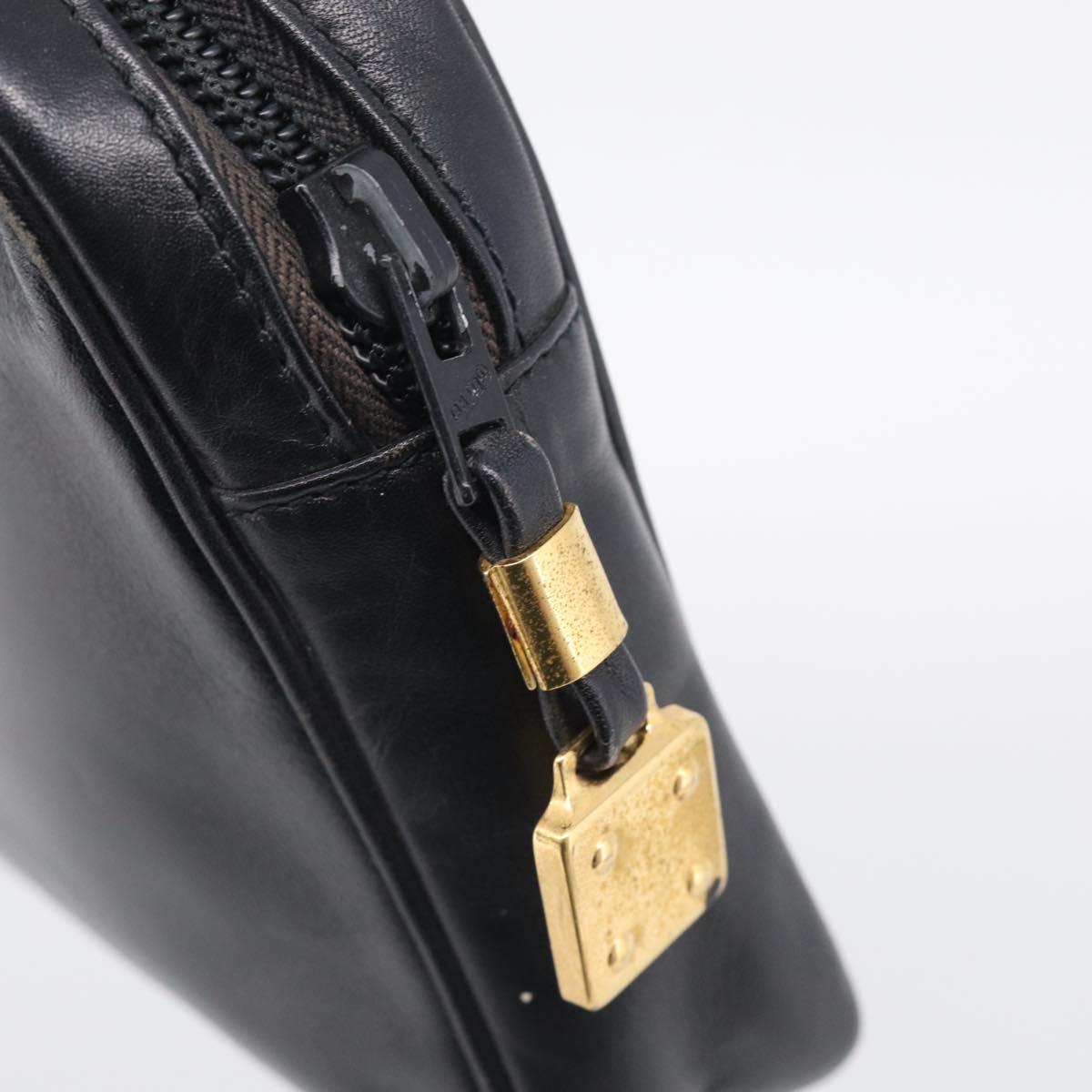 LOEWE Clutch Bag Leather Black Gold Auth 198053