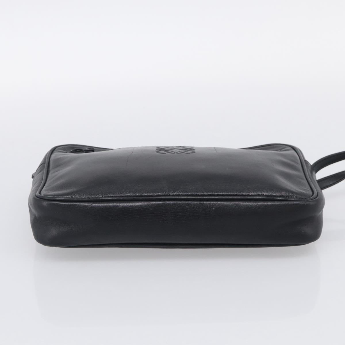 LOEWE Clutch Bag Leather Black Gold Auth 198053