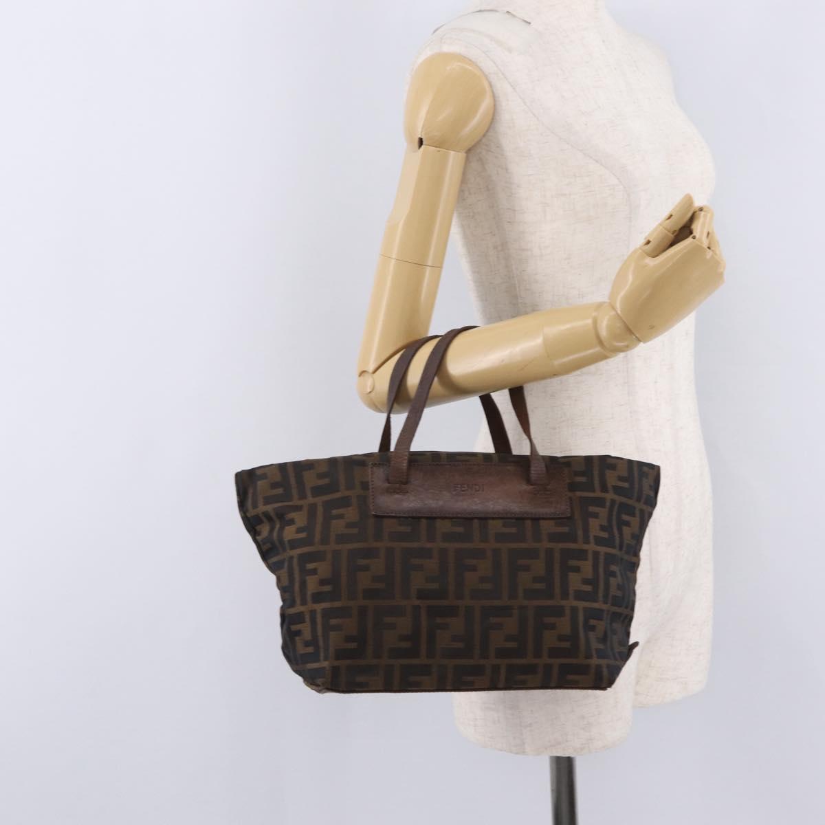 FENDI Zucca Canvas Hand Bag Black Brown Auth 198054