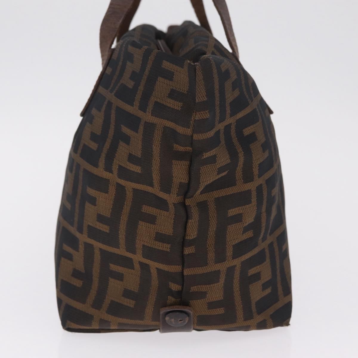 FENDI Zucca Canvas Hand Bag Black Brown Auth 198054