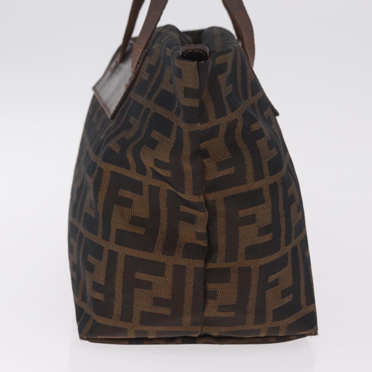 FENDI Zucca Canvas Hand Bag Black Brown Auth 198054