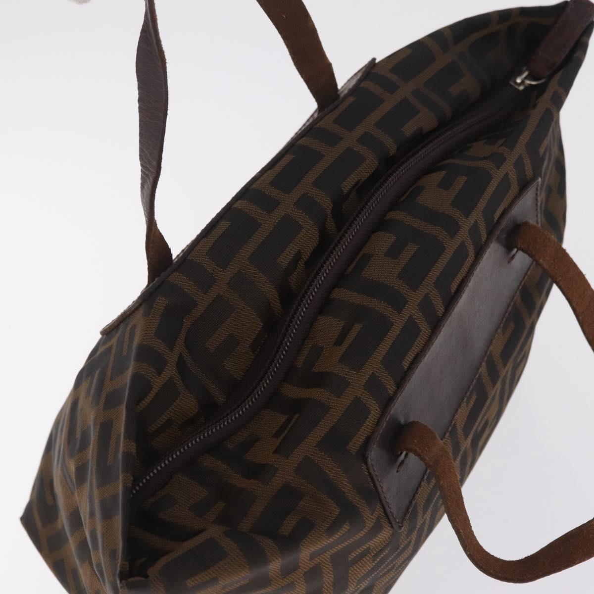 FENDI Zucca Canvas Hand Bag Black Brown Auth 198054