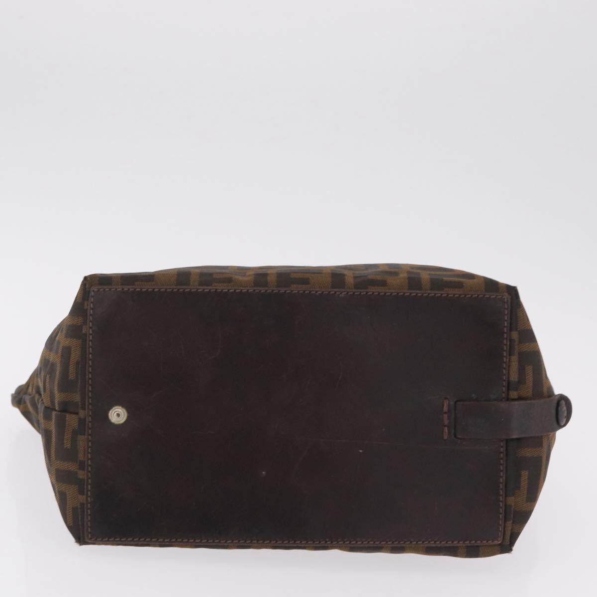 FENDI Zucca Canvas Hand Bag Black Brown Auth 198054