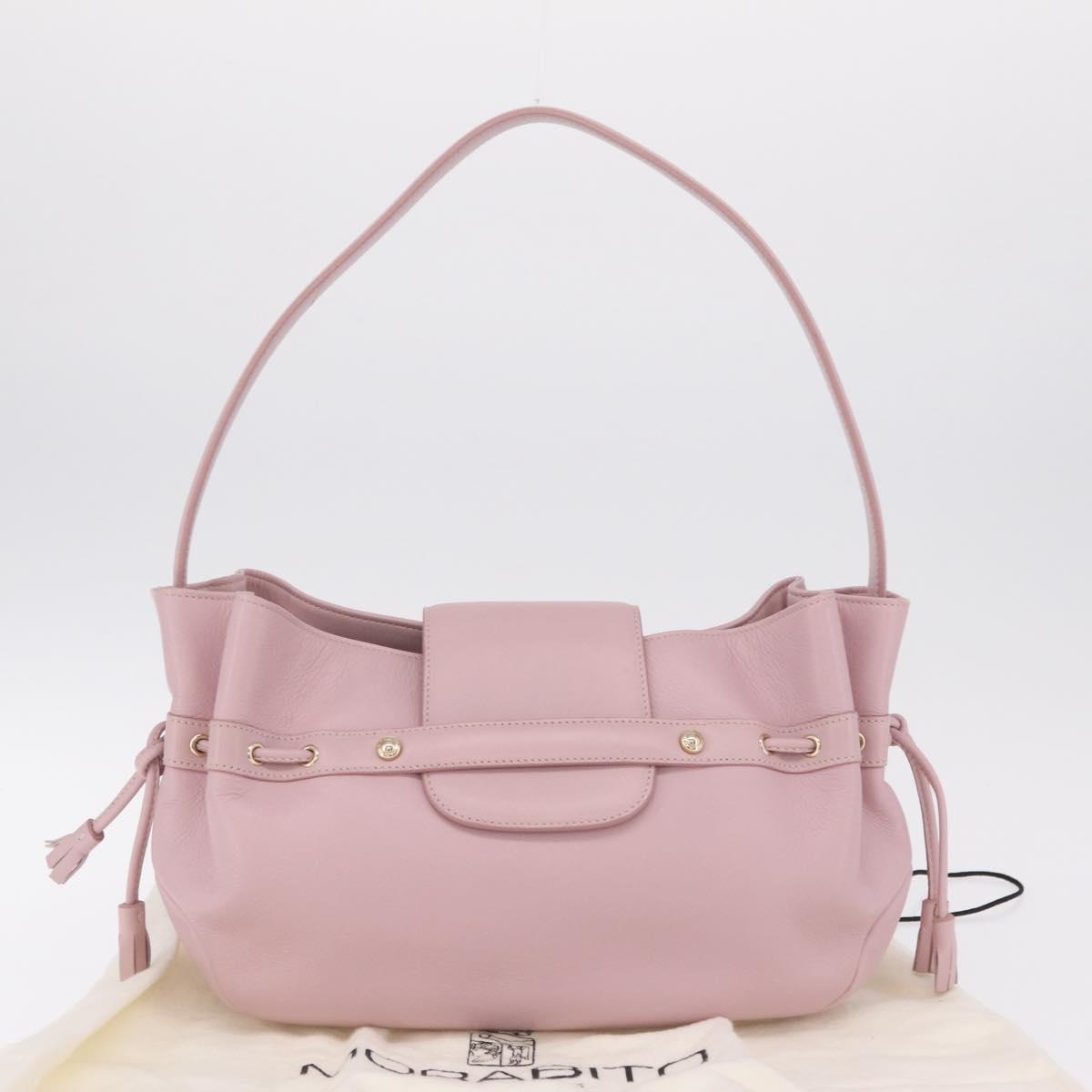 MORABITO Shoulder Bag Leather Pink Gold Auth 198055A