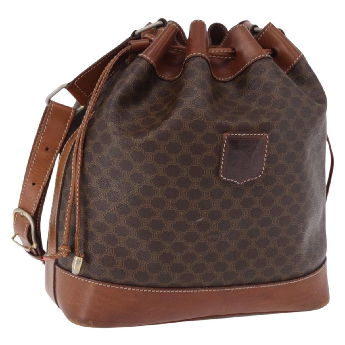 CELINE Macadam Canvas Shoulder Bag PVC Leather Brown Gold Auth 198250