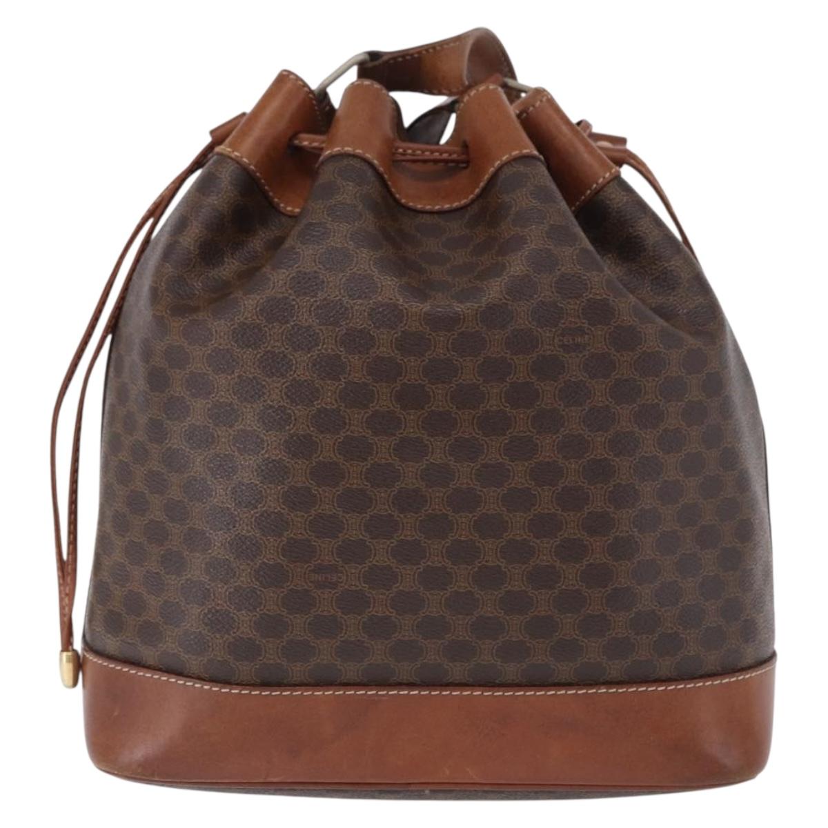 CELINE Macadam Canvas Shoulder Bag PVC Leather Brown Gold Auth 198250